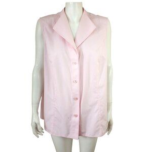 Jones New York Collection Pink No Iron Wing Collar Sleeveless Button Up Blouse